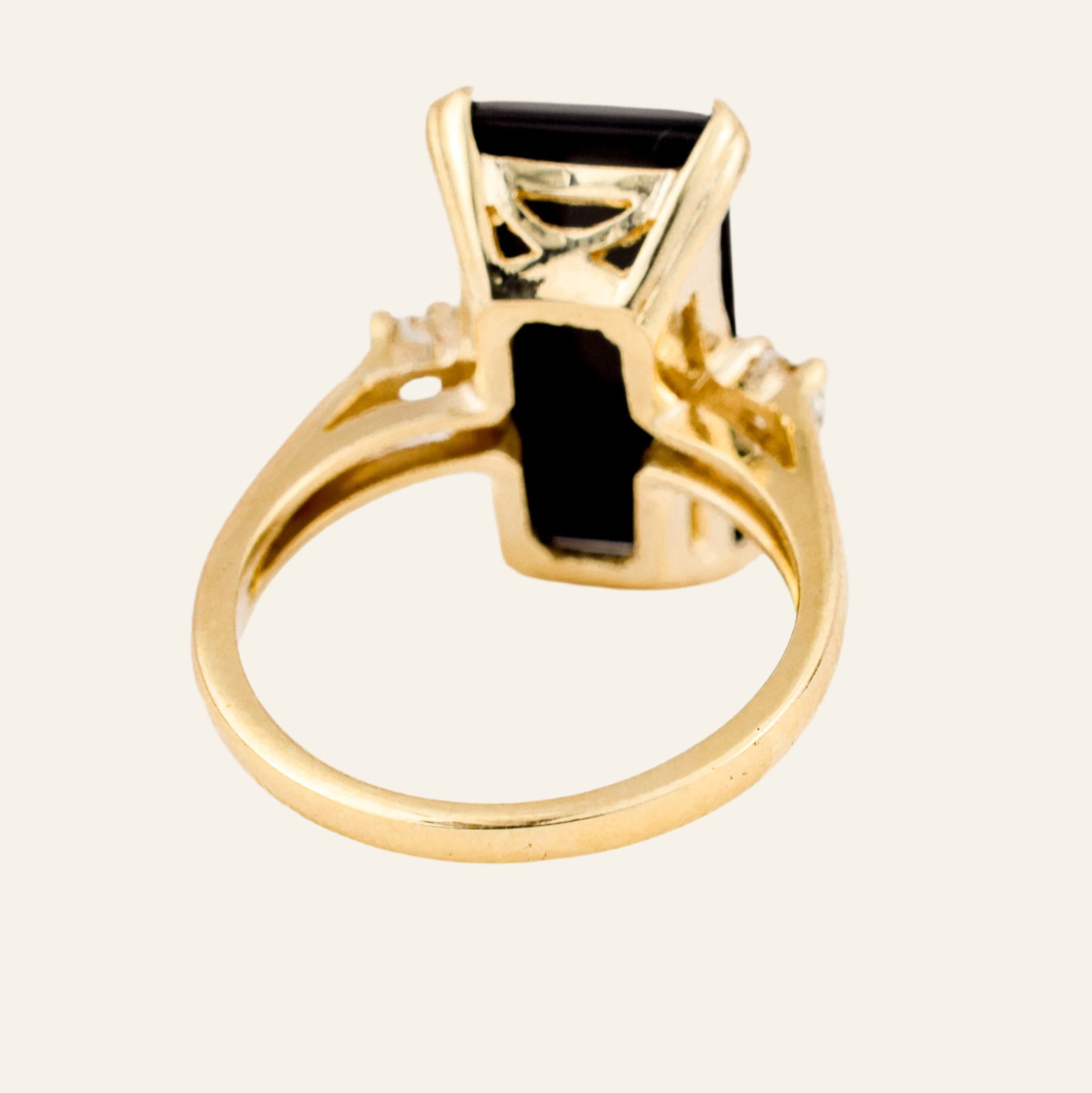 Elongated Onyx and Diamond Ring