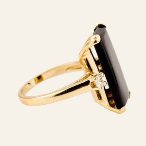 Elongated Onyx and Diamond Ring