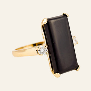 Elongated Onyx and Diamond Ring