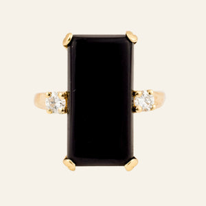 Elongated Onyx and Diamond Ring