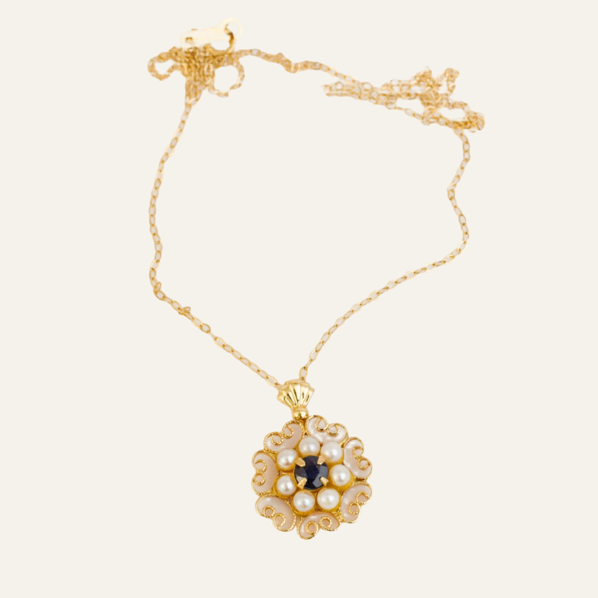 16.5" Sapphire and Pearl Flower Necklace