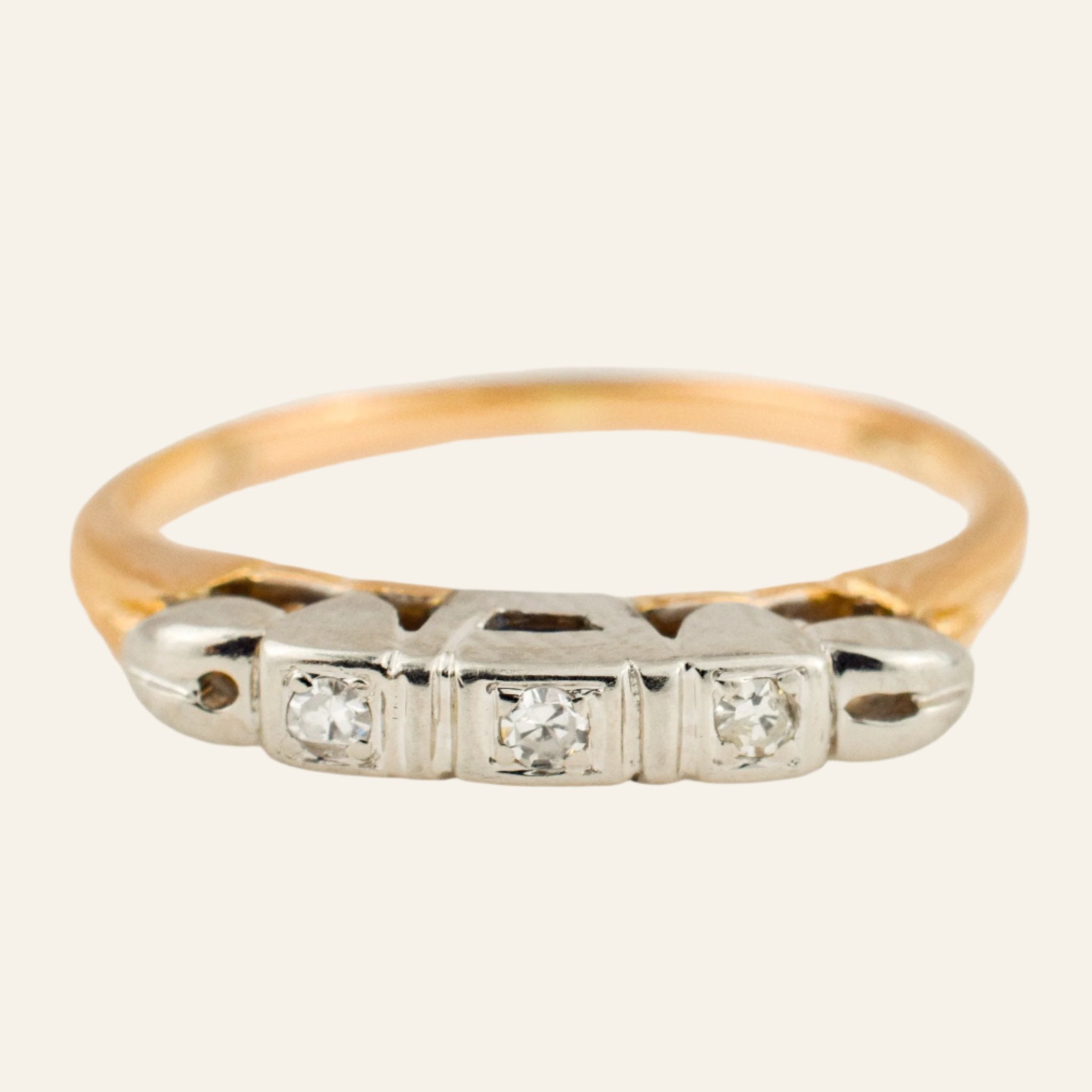 Antique 3 Diamond White and Yellow Gold Band