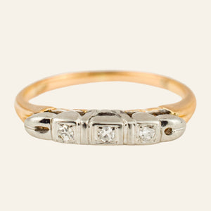 Antique White and Yellow Gold Diamond Trilogy Ring