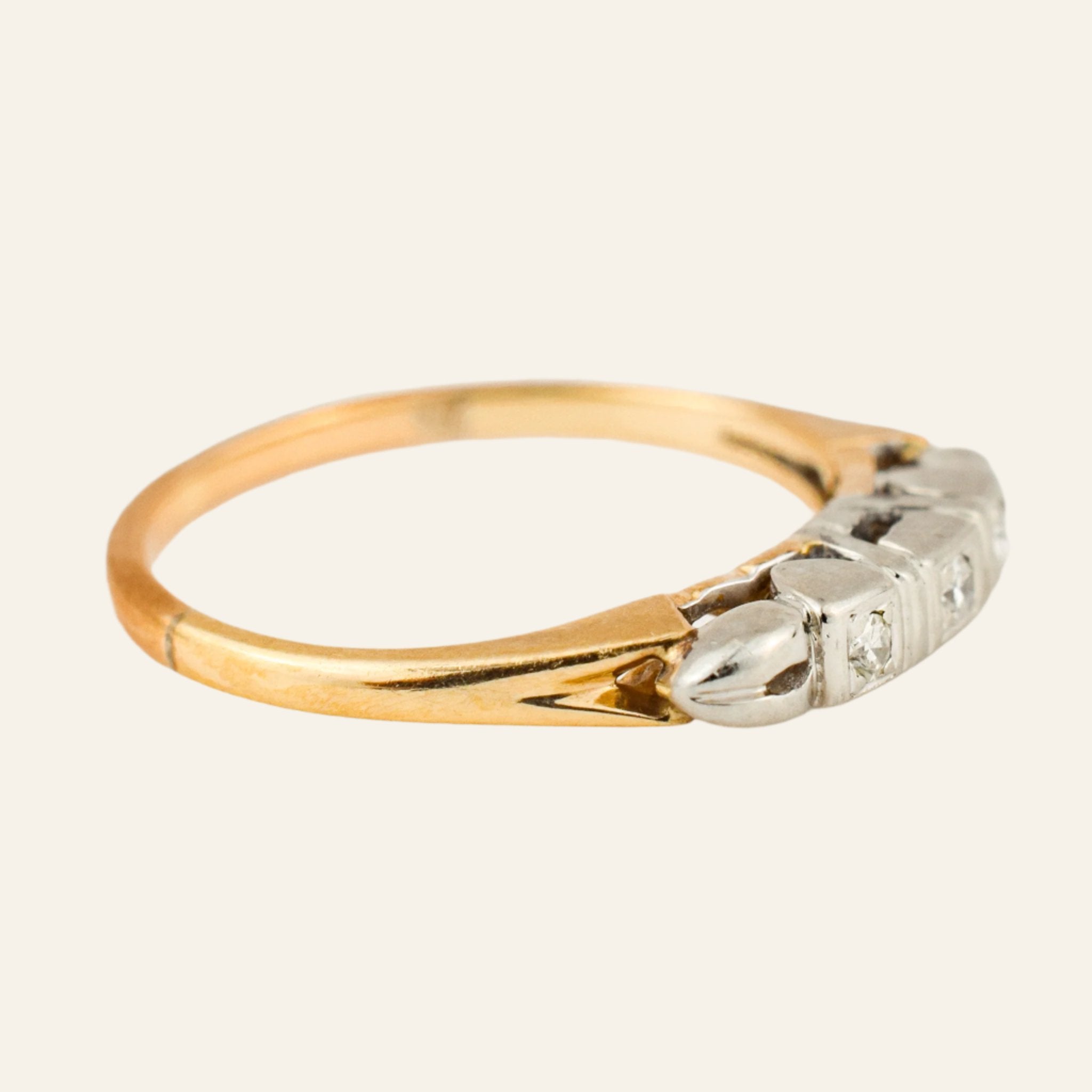 Antique 3 Diamond White and Yellow Gold Band