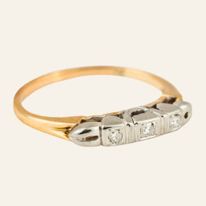 Antique 3 Diamond White and Yellow Gold Band