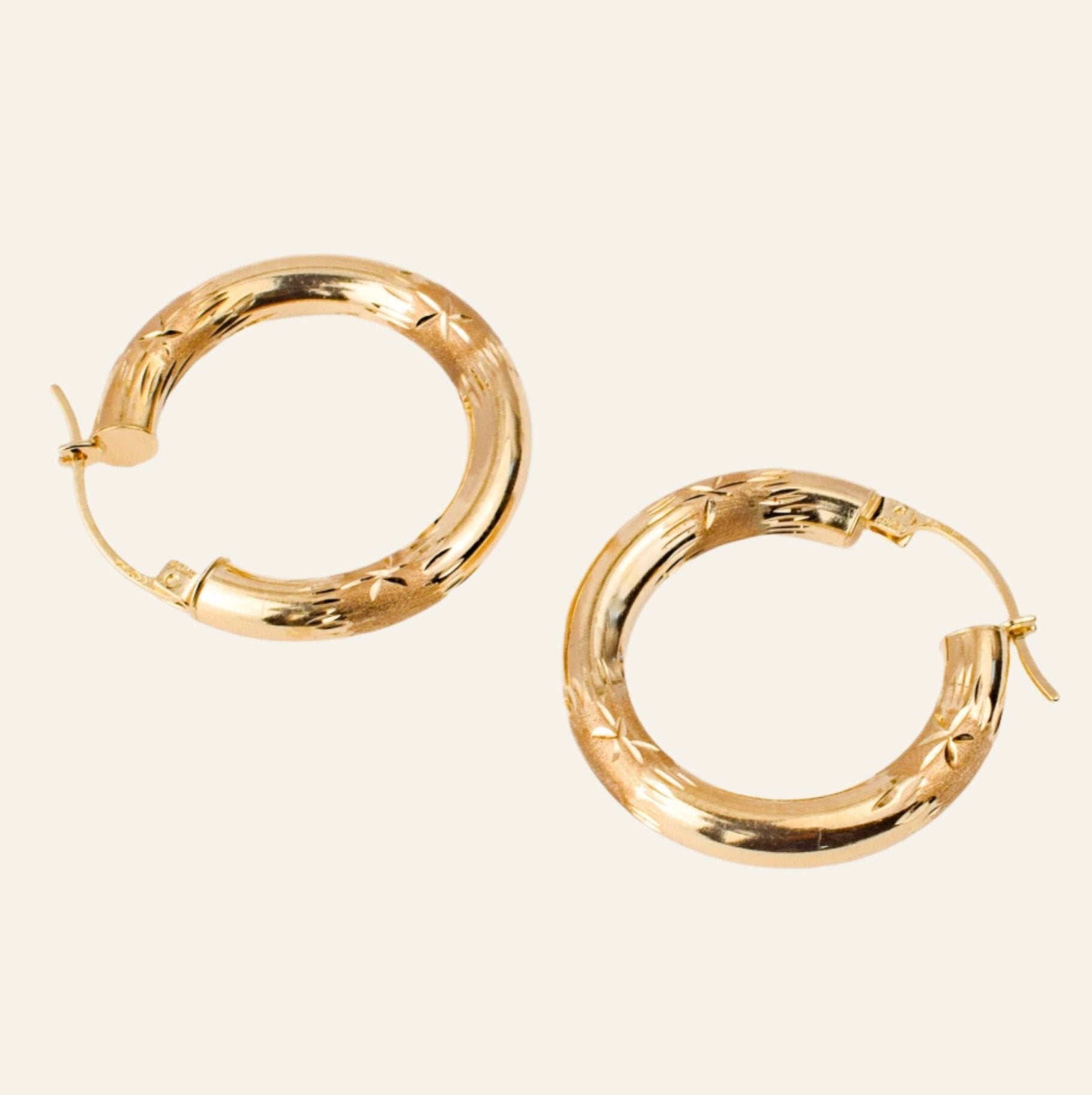 vintage gold 26mm Star Etched Hoops