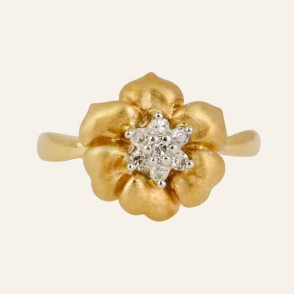 Satin Finish Flower Diamond Ring