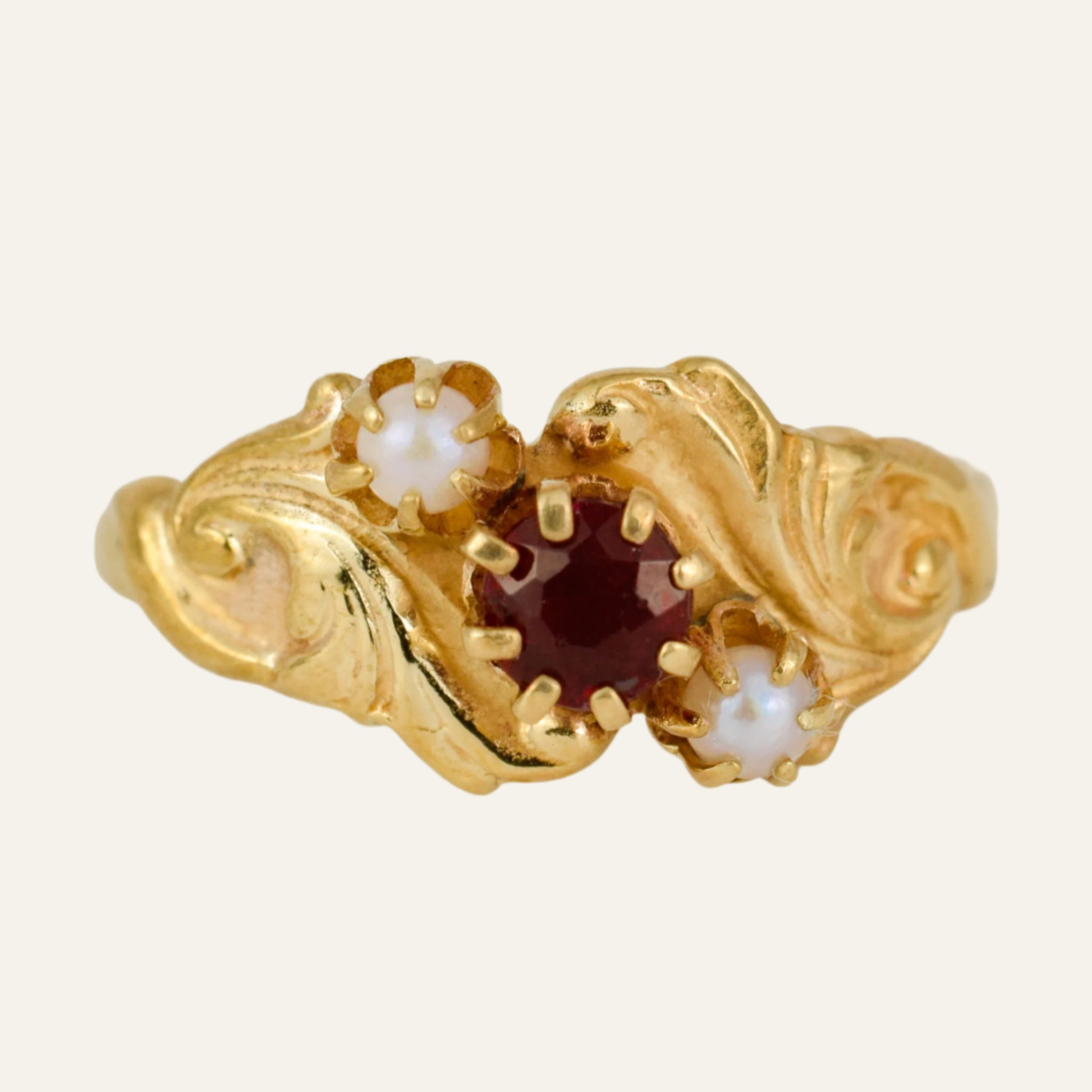 Antique Garnet and Pearl Ring