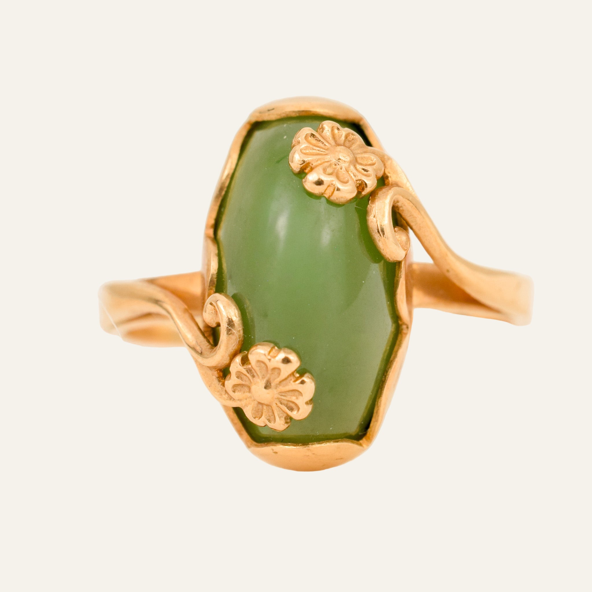 Jade Ring with Flower Detail
