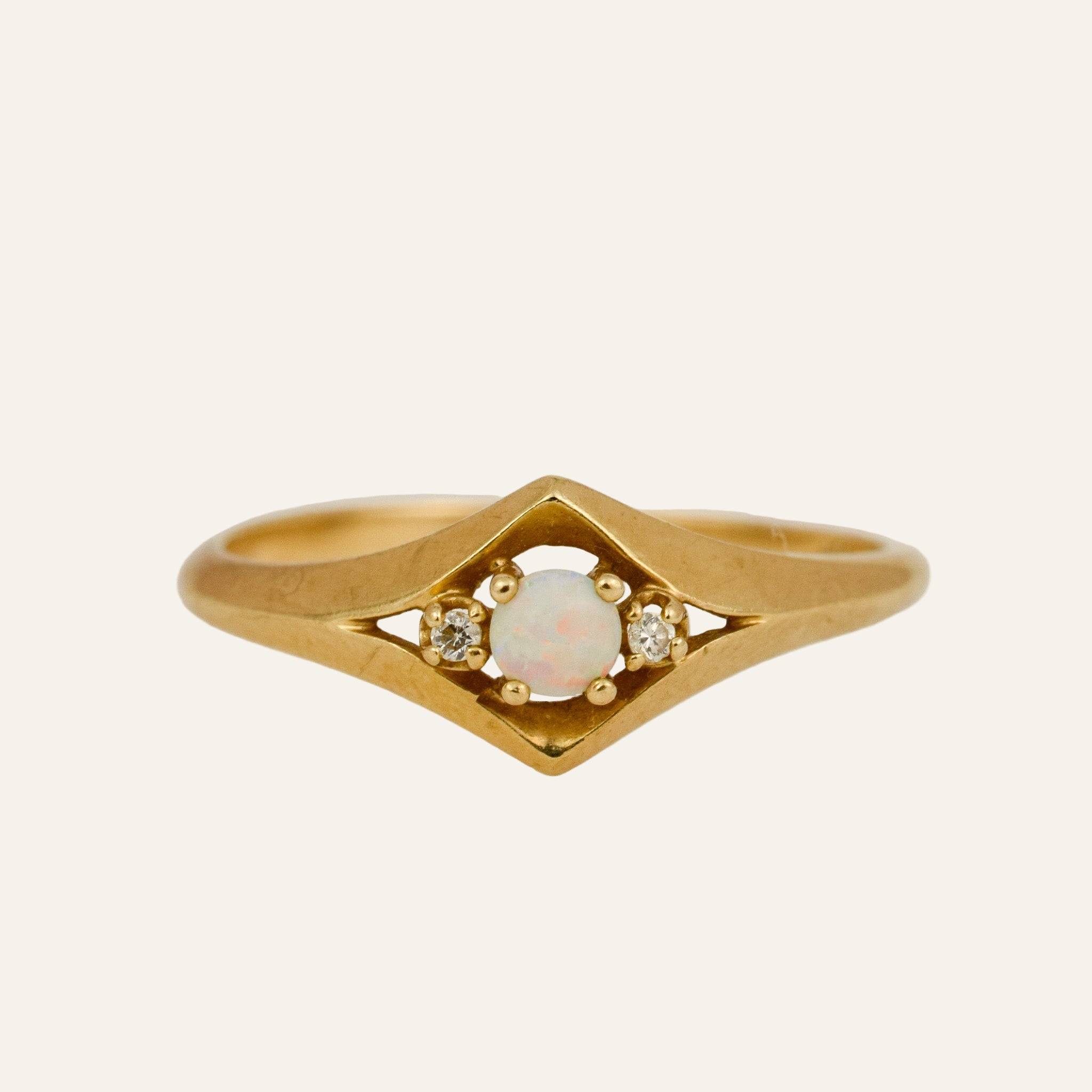 Dainty Opal and Diamond Ring