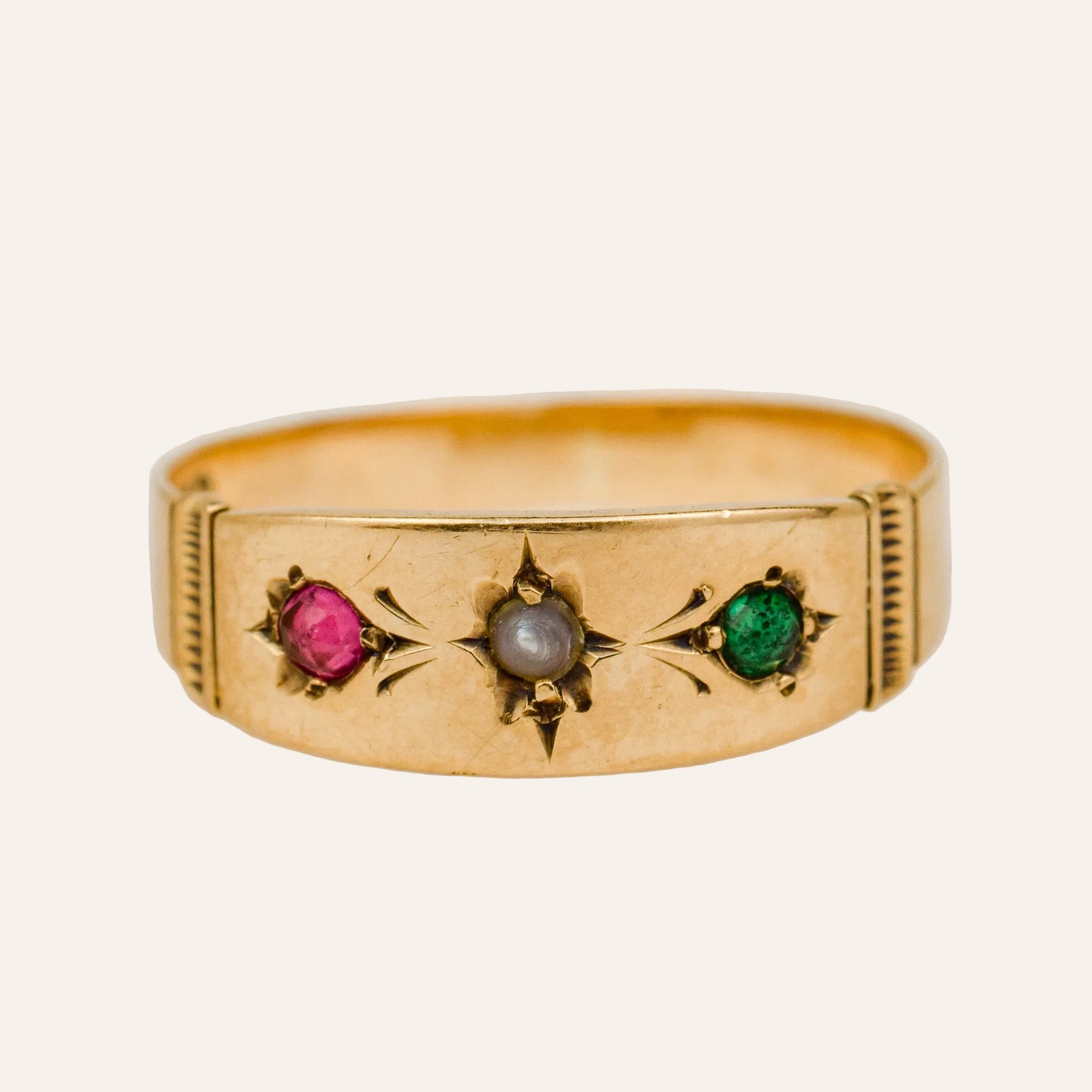 Antique Pearl, Pink & Green Tourmaline Ring