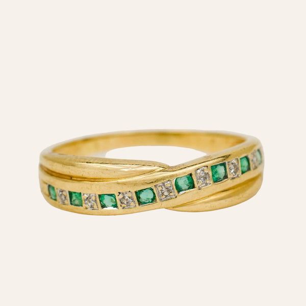 Emerald and Diamond Bypass Ring