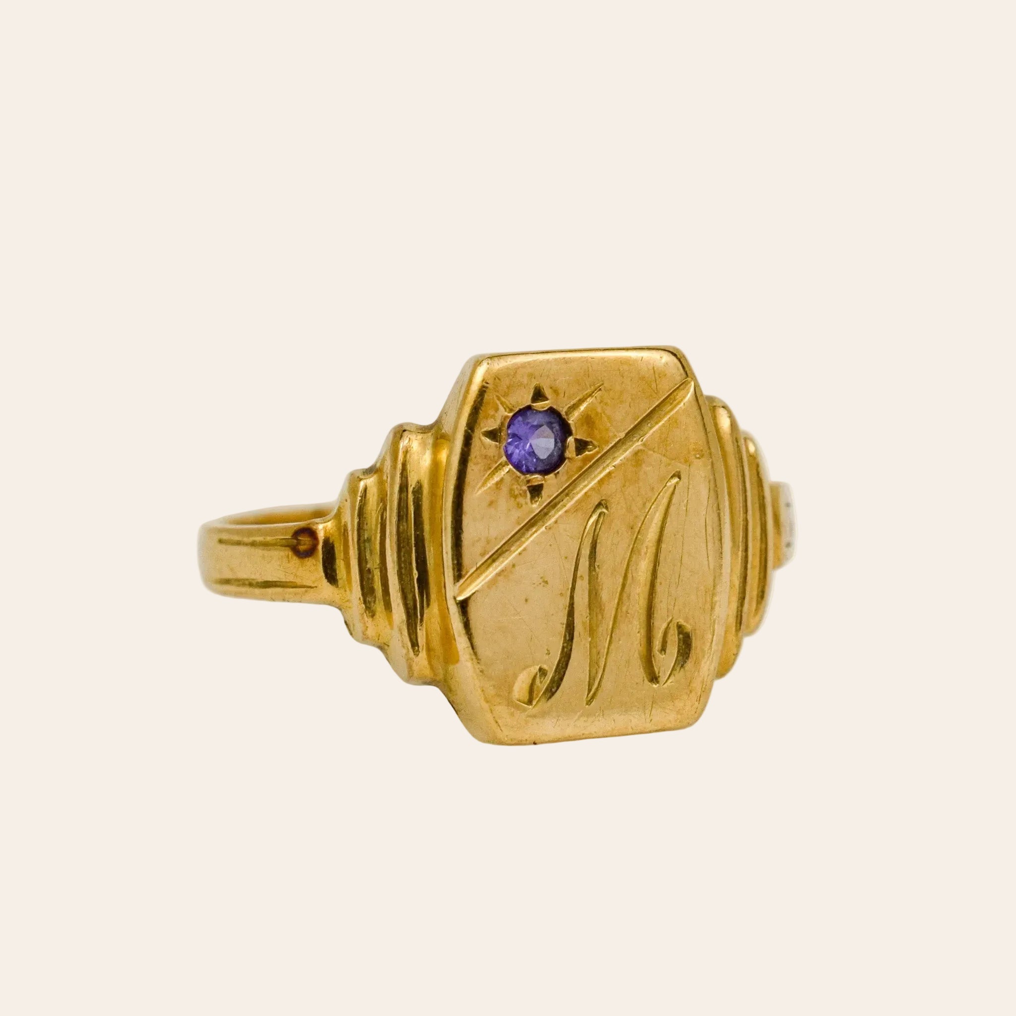 'M' Sapphire Signet Ring