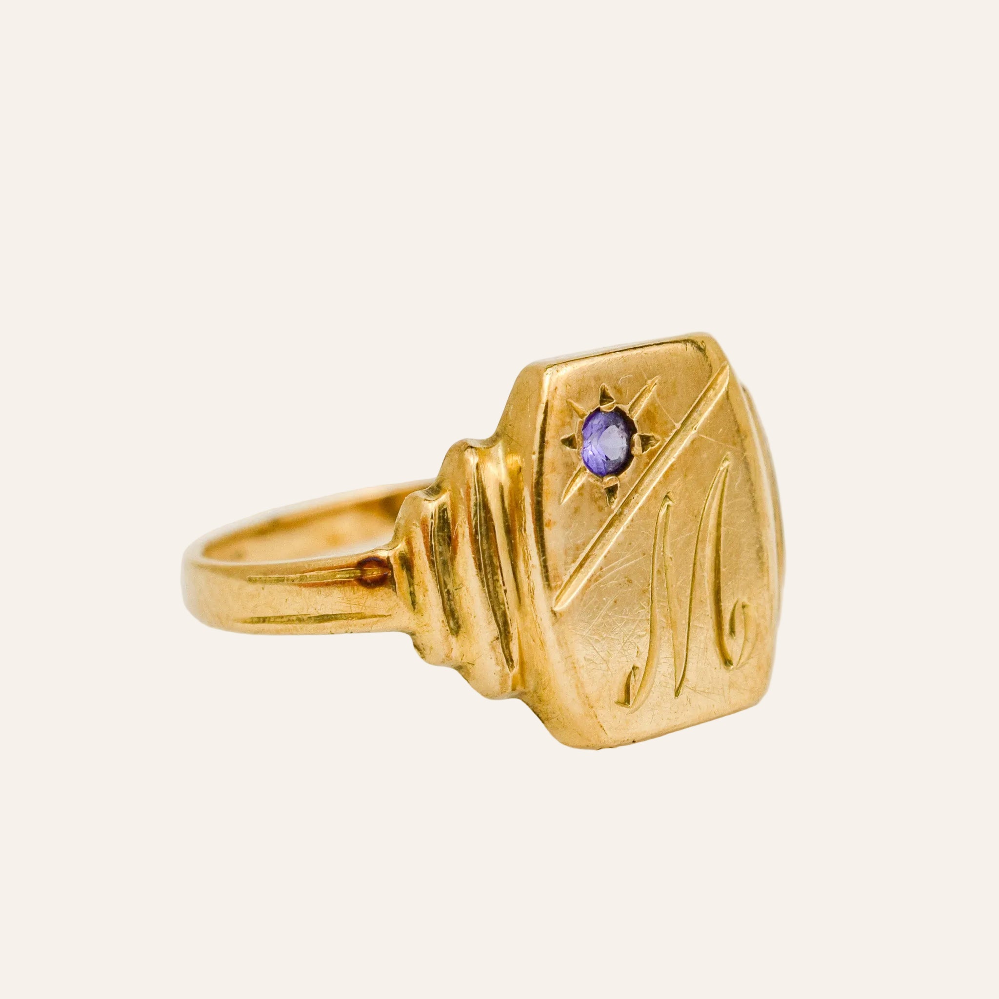 'M' Sapphire Signet Ring
