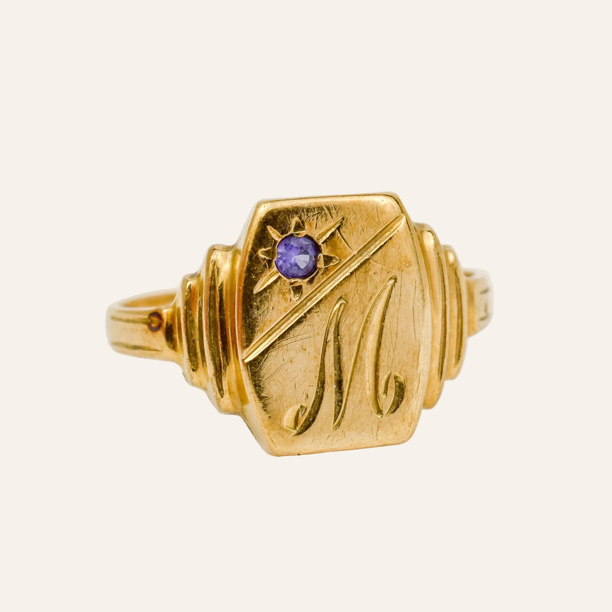 'M' Sapphire Signet Ring