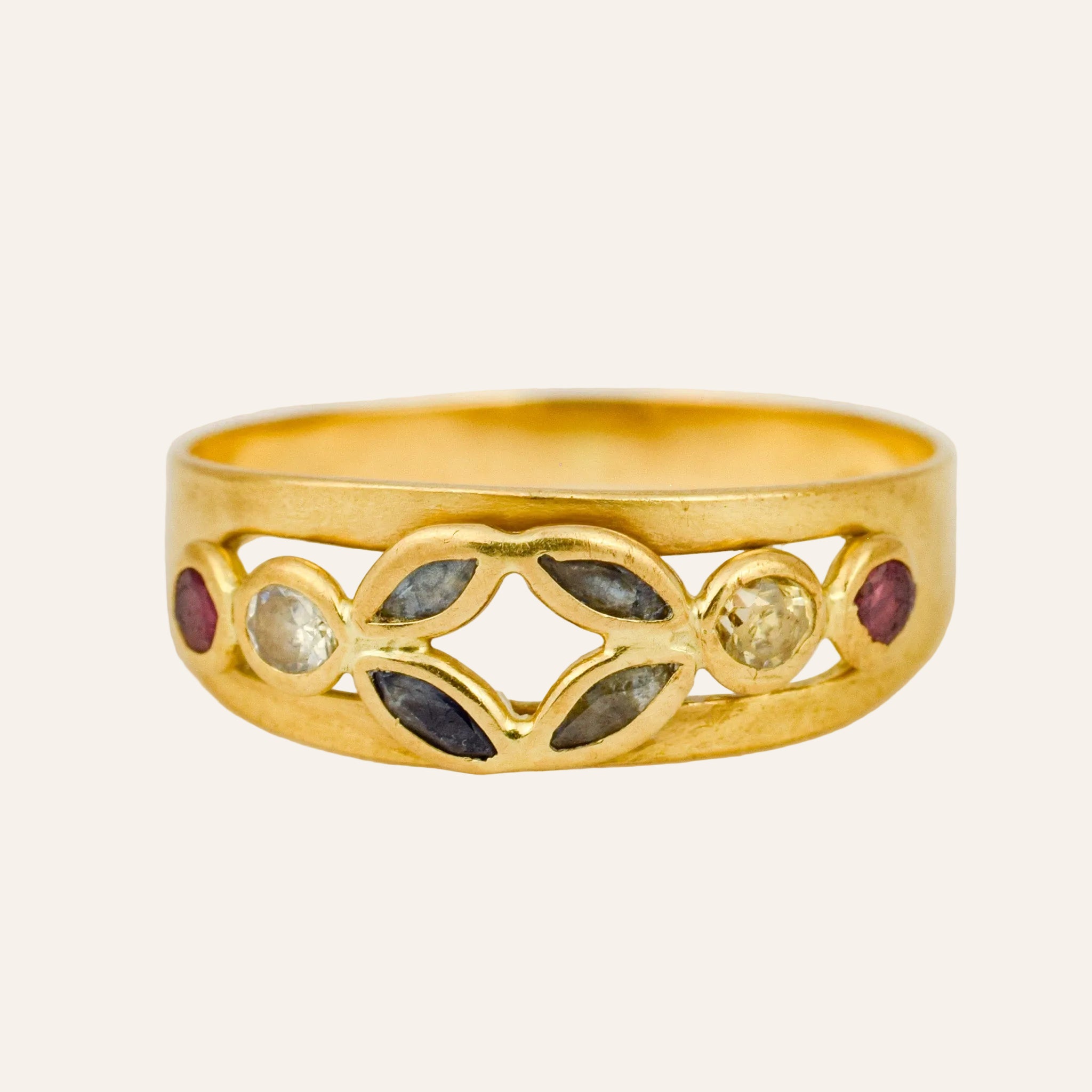 White topaz, Sapphire, and Ruby Band