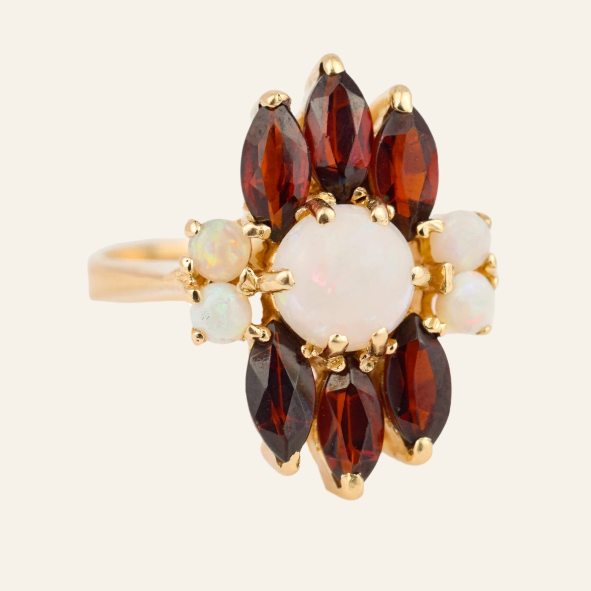 art deco opal and garnet ring 
