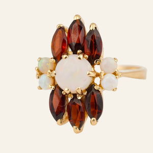 art deco opal and garnet ring 