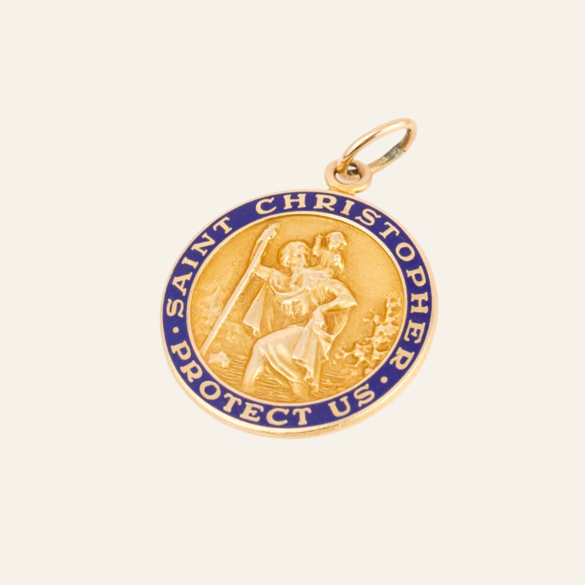 Saint Christopher Blue Enamel Pendant