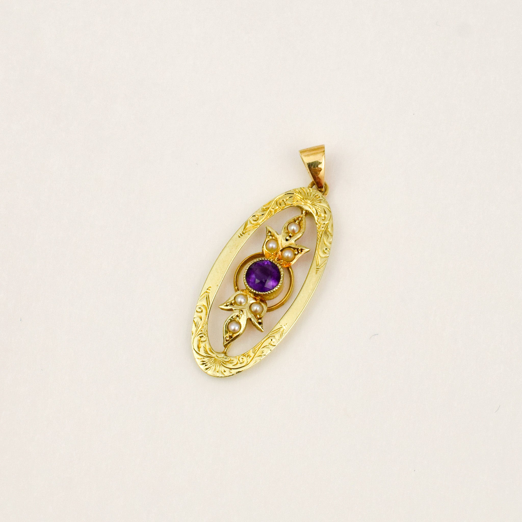 Antique Amethyst and Seed Pearl Pendant