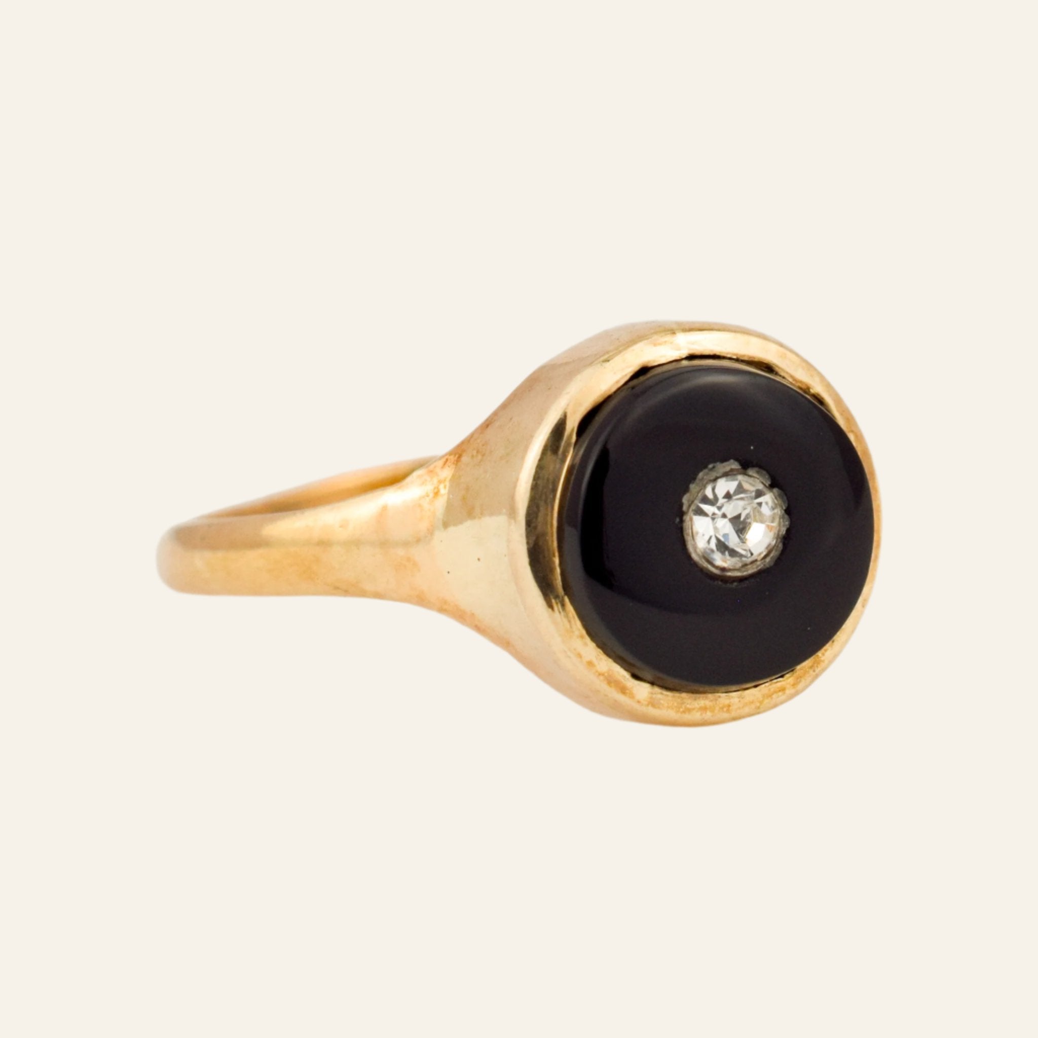 Circular Onyx and Diamond Ring