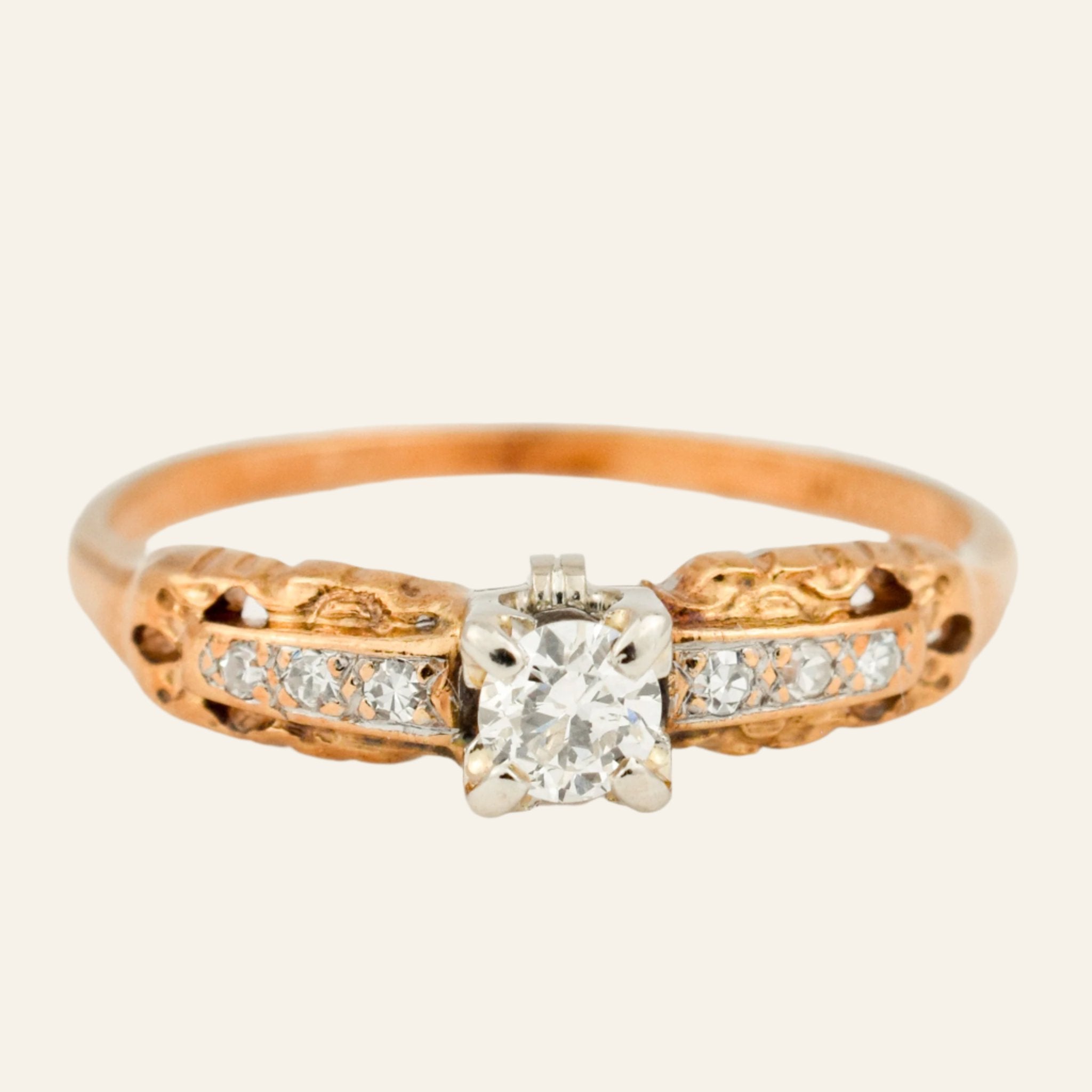 Antique Engagement Ring with Diamond Shoulders