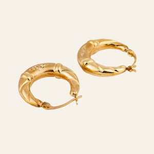 21.1 mm Diamond Etched Star Gold Hoops