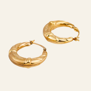 21.1 mm Diamond Etched Star Gold Hoops