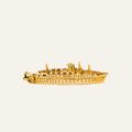 9k yellow gold ocean liner charm with funnels, portholes, and lifeboats, hull engraved S.S. Ithaca