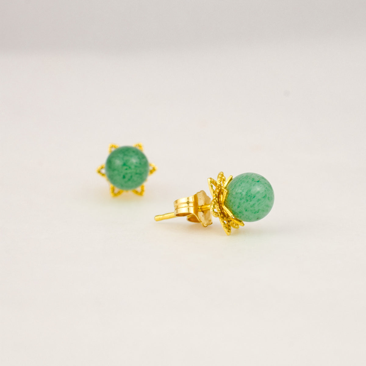 Green Quartz Floral Stud Earrings