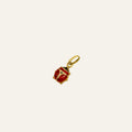 10k gold ladybug charm with red and black enamel wings and spots, on a jump ring