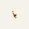 18k yellow gold flower pendant with a bezel-set oval blue sapphire centre surrounded by diamond petals, elongated bail