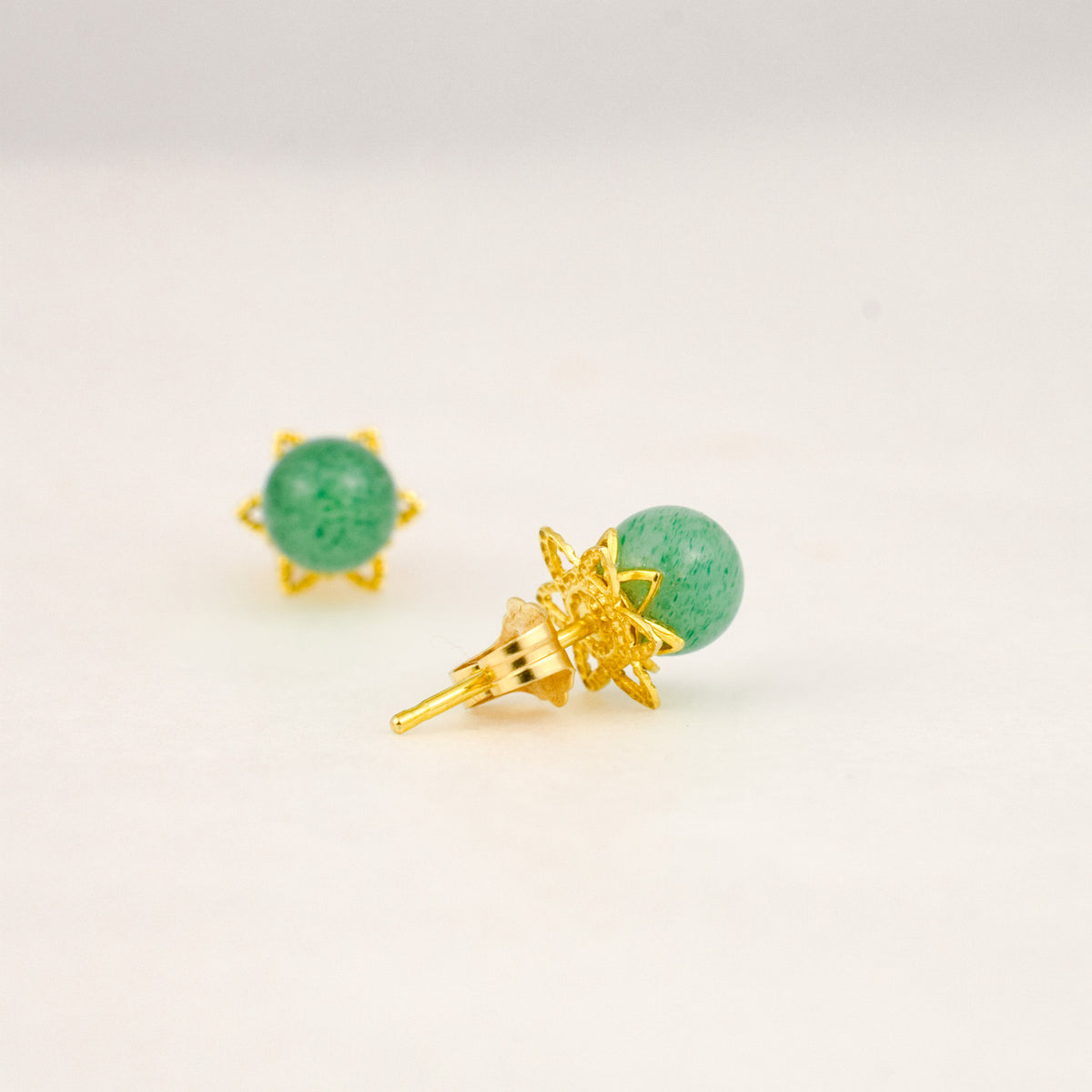 Green Quartz Floral Stud Earrings