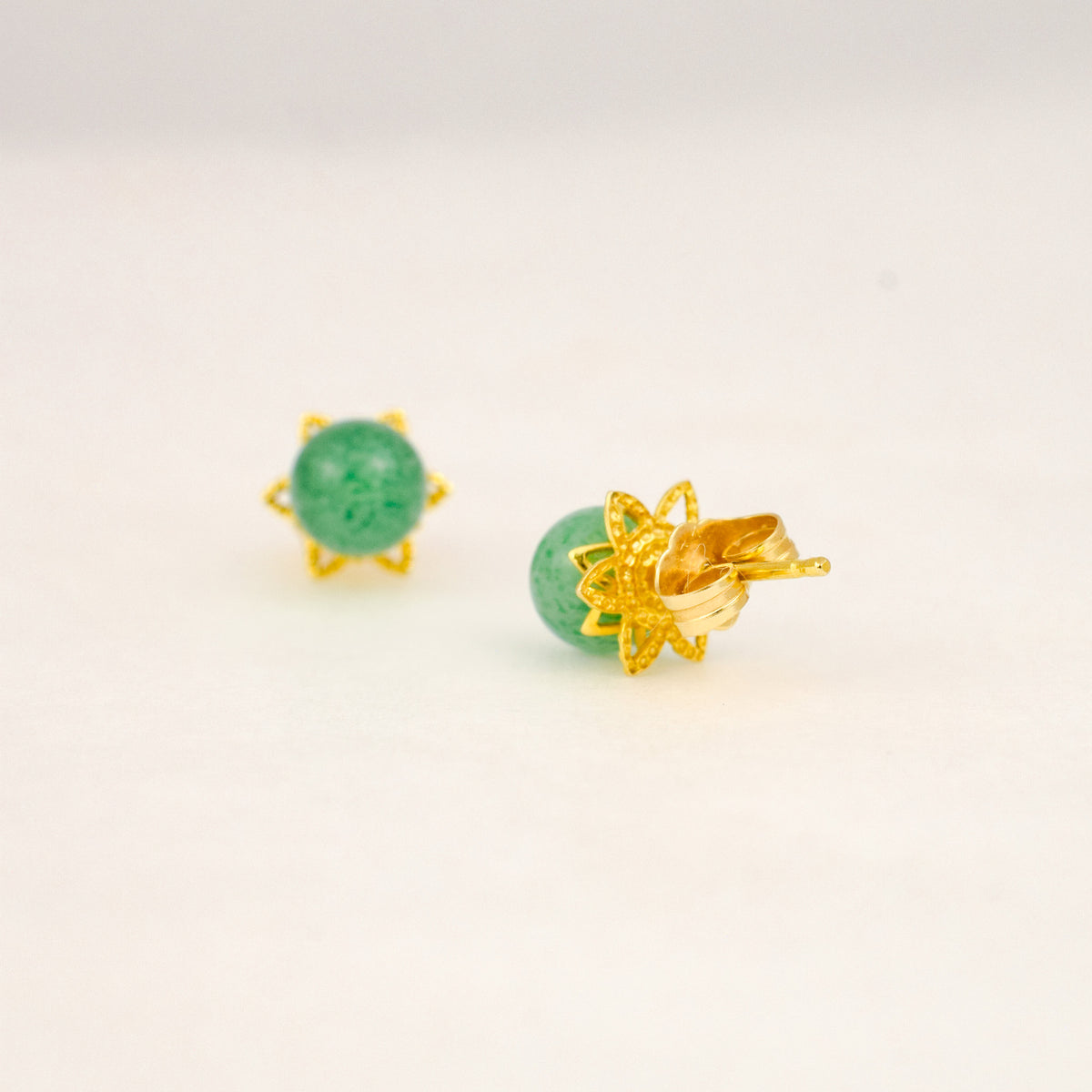 Green Quartz Floral Stud Earrings