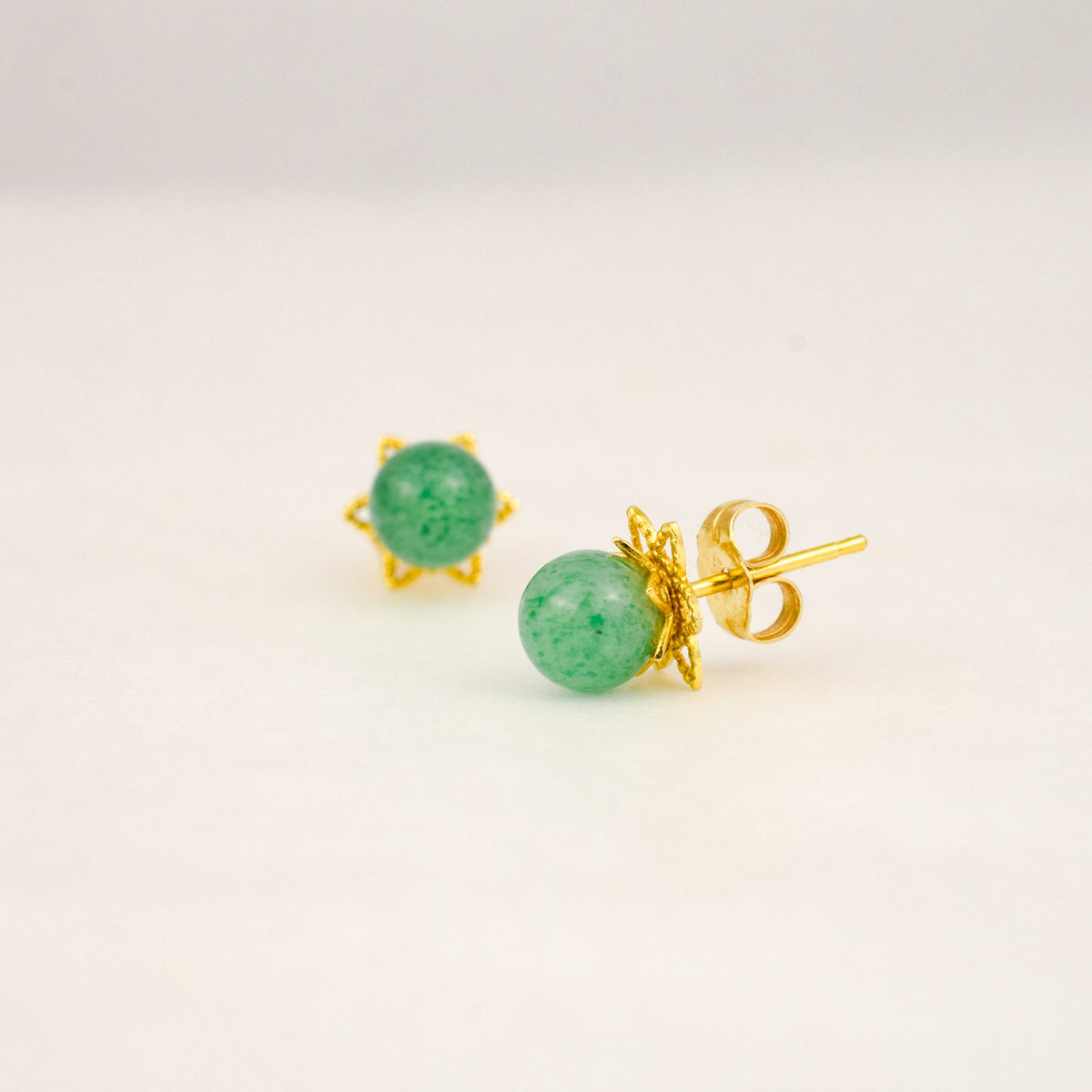 Green Quartz Floral Stud Earrings