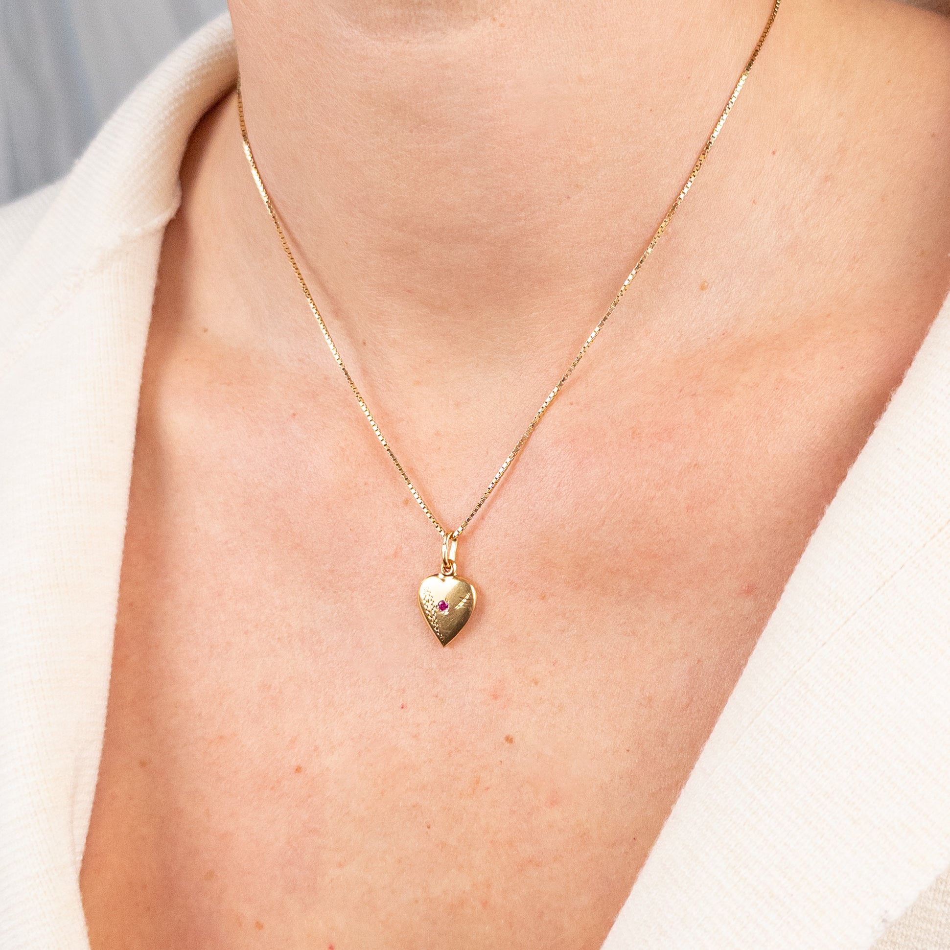 vintage 18k gold Heart Charm with Red Stone
