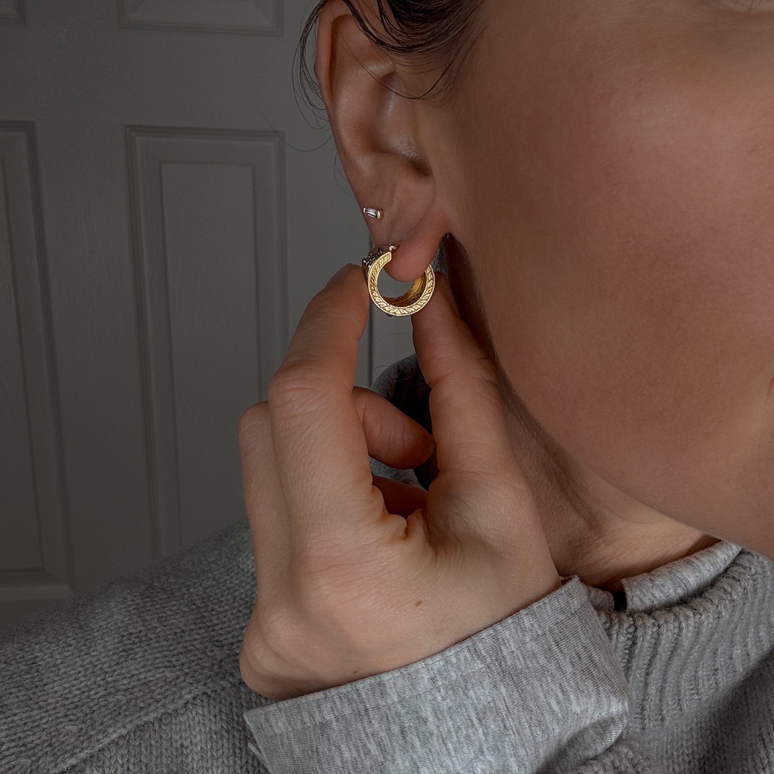 17.8 mm Wide Ornate Gold Hoops
