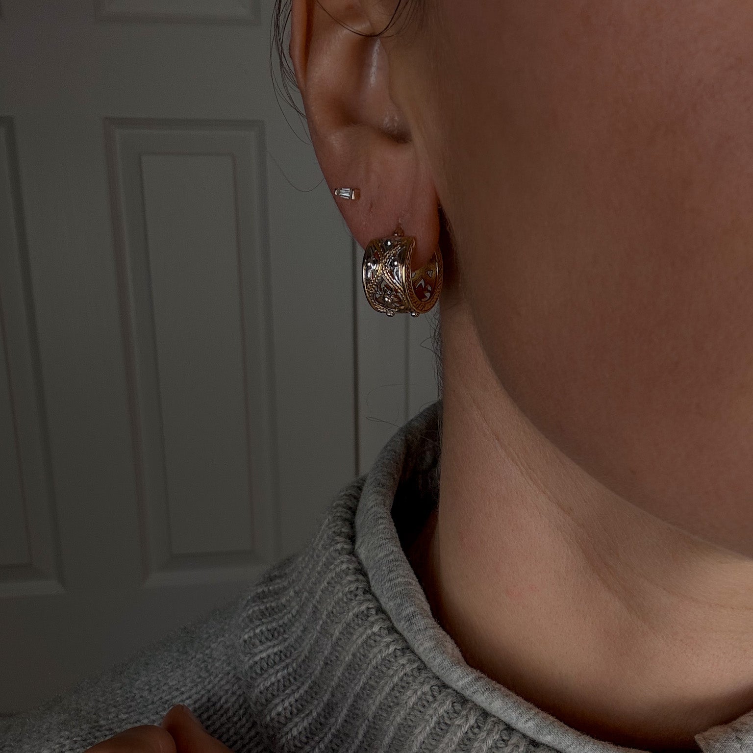 17.8 mm Wide Ornate Gold Hoops