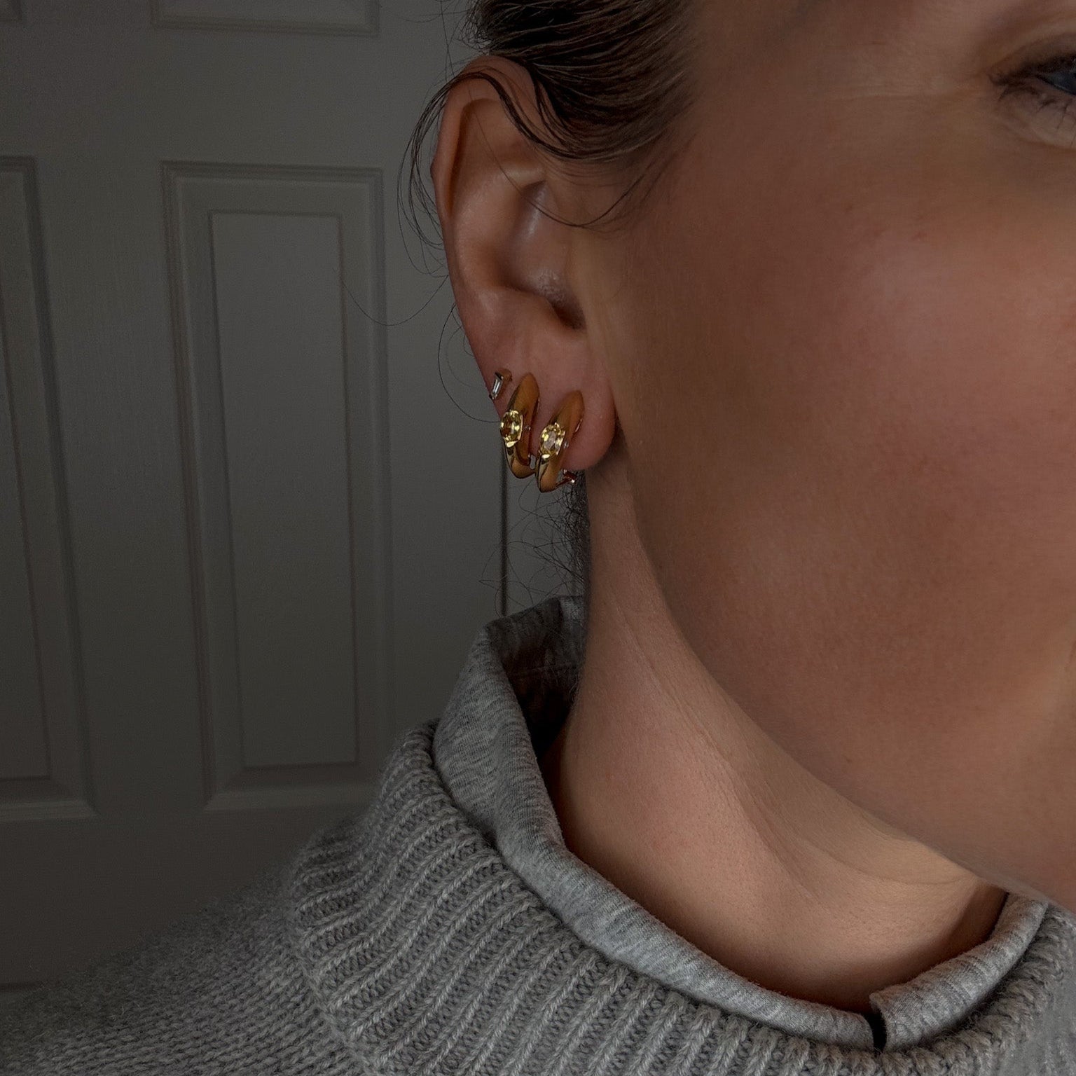 Yellow Topaz and Diamond Half Hoops