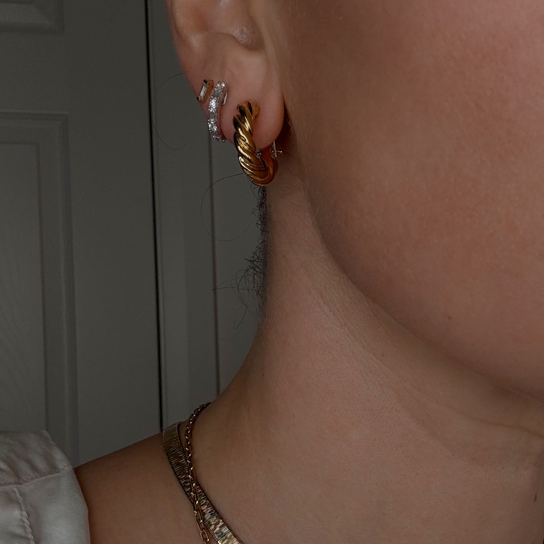 19.5 mm Twisted Omega Gold Hoop Earrings
