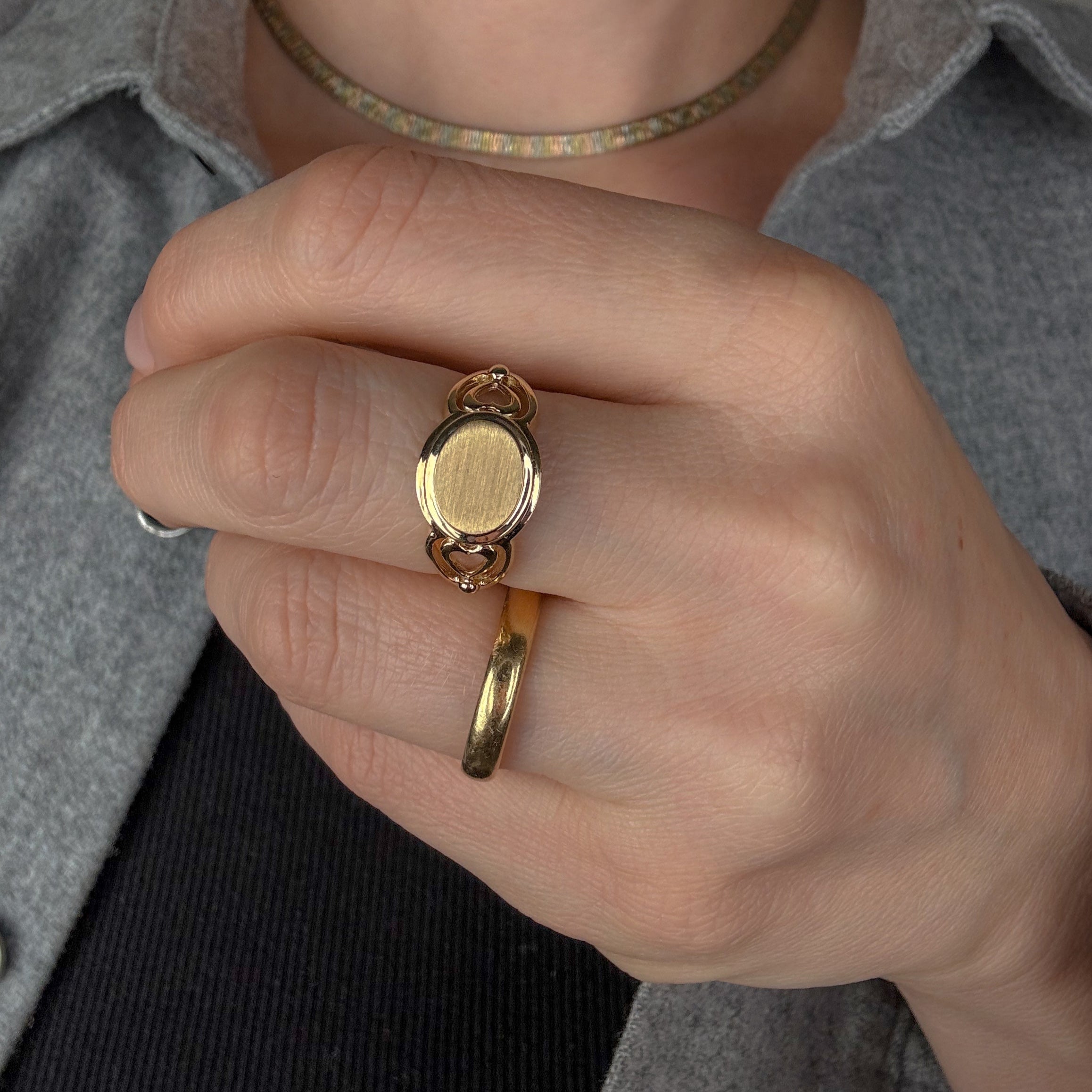 Brushed Signet with Heart Shoulders