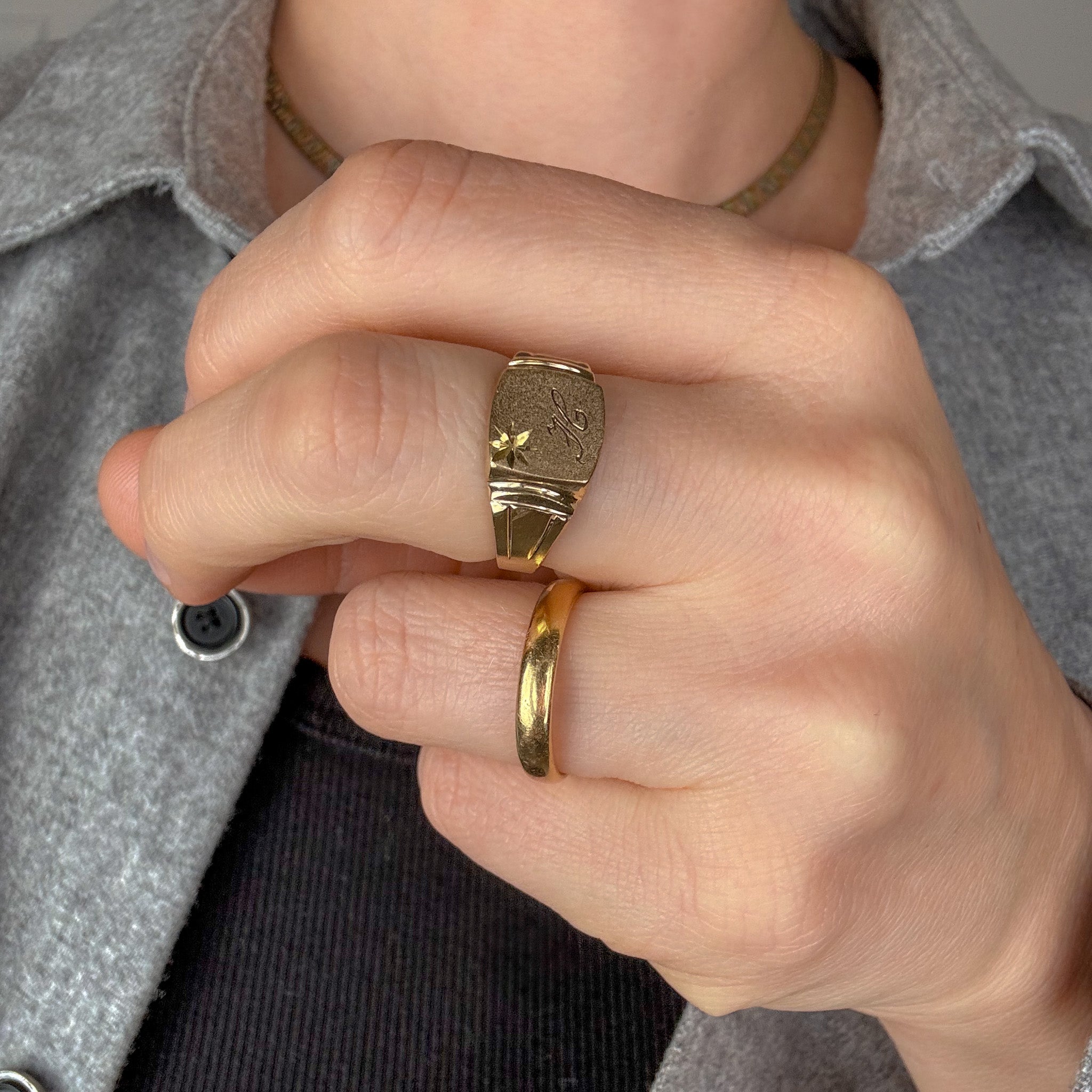 'H' Brushed Signet Ring