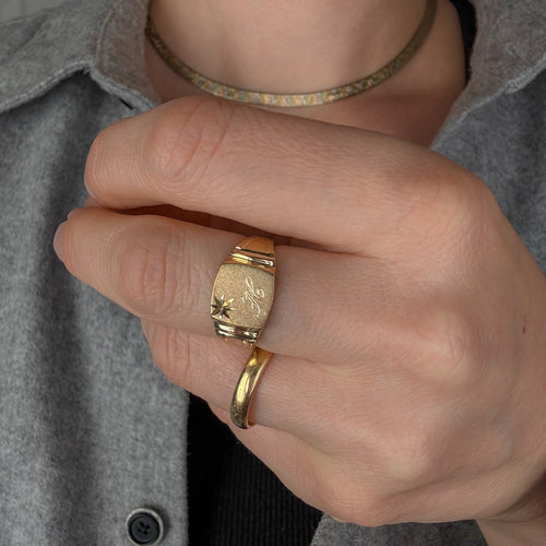 'H' Brushed Signet Ring