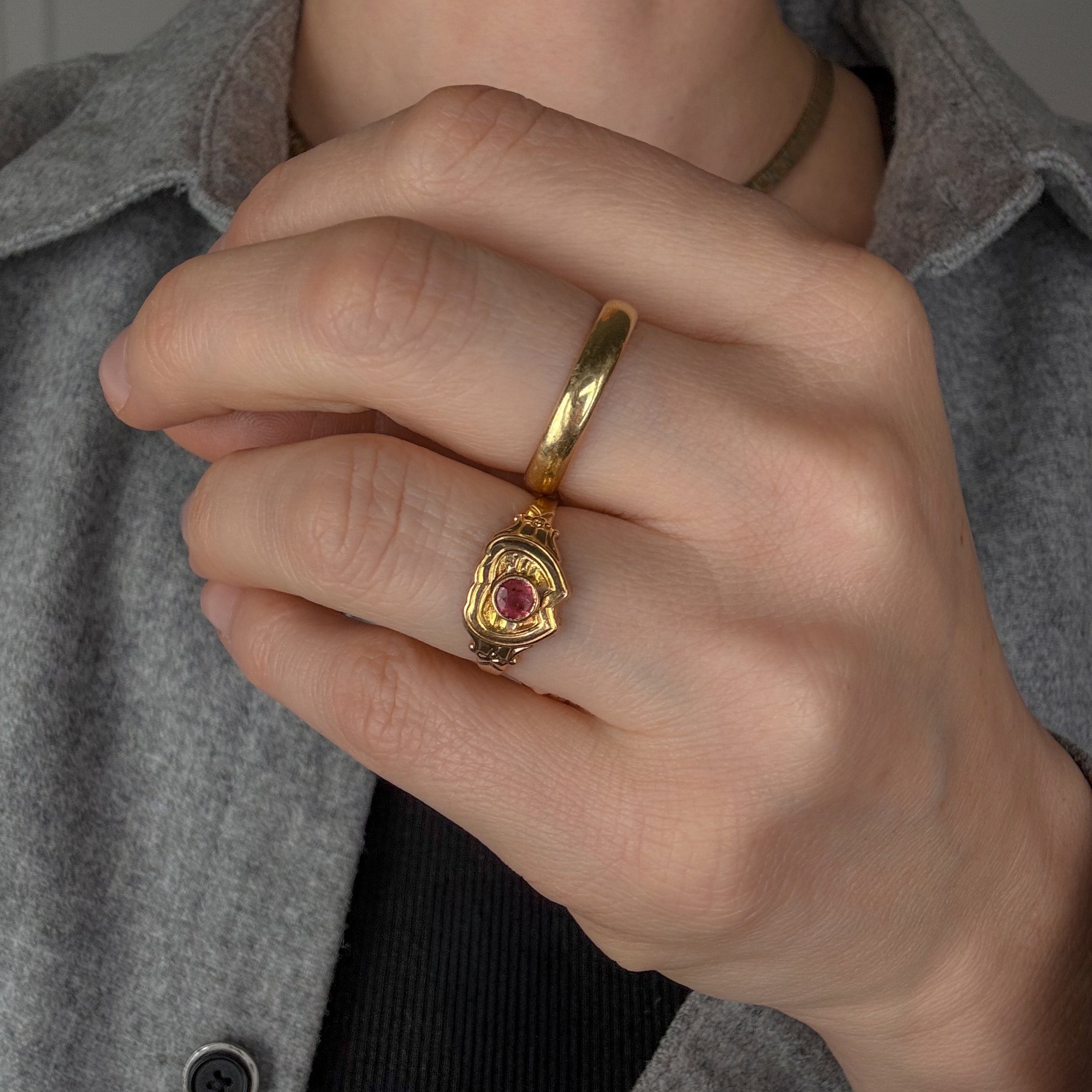 Pink Tourmaline Shield Signet