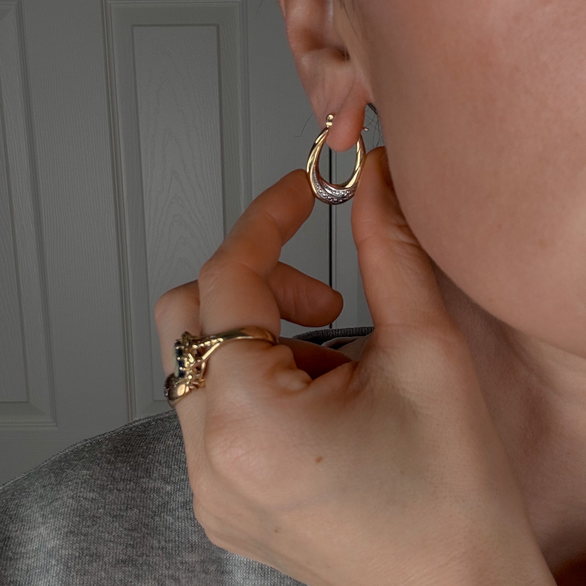 23.3 mm Elongated Two-Toned Gold Hoop Earrings