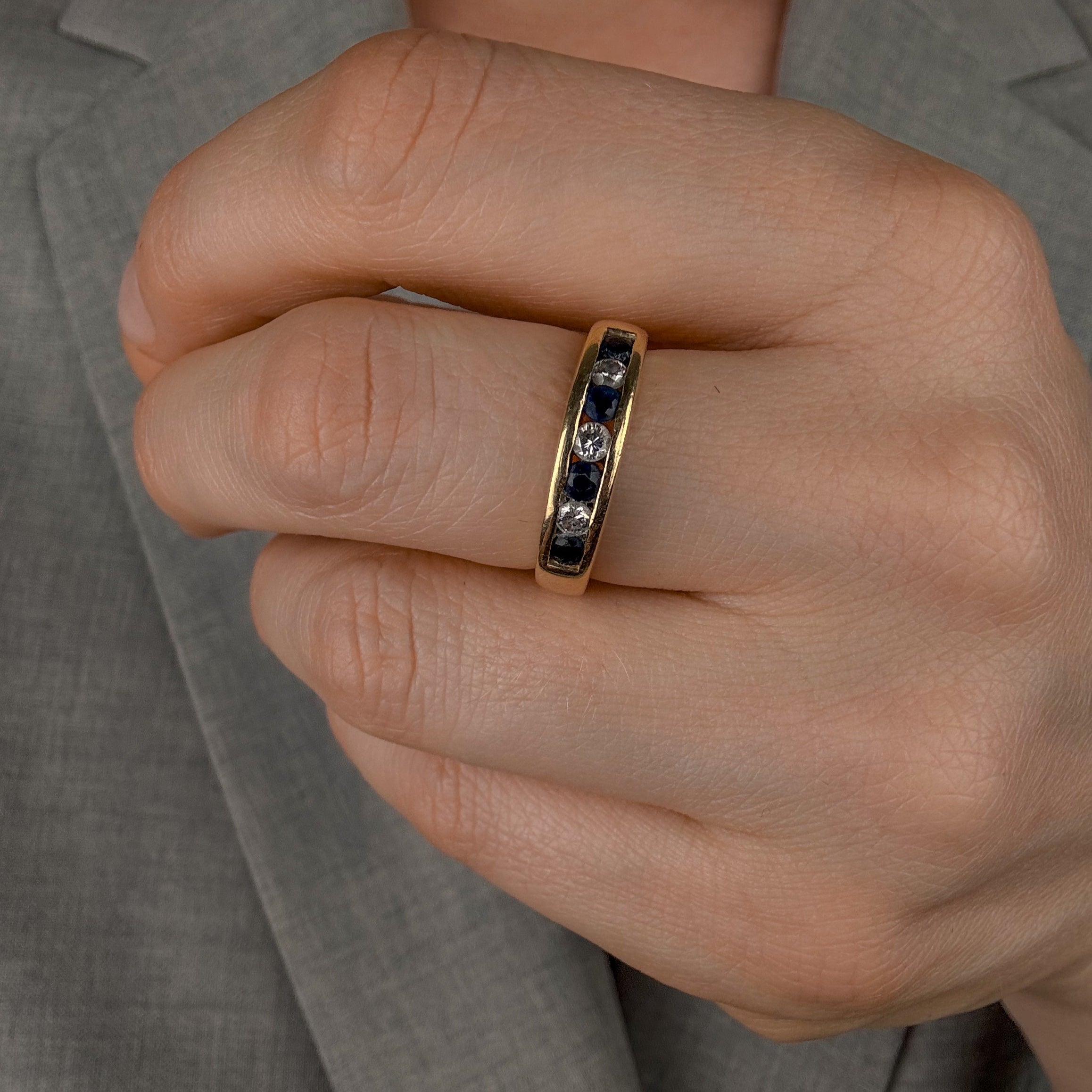 Sapphire and Diamond Channel Set Gold Band