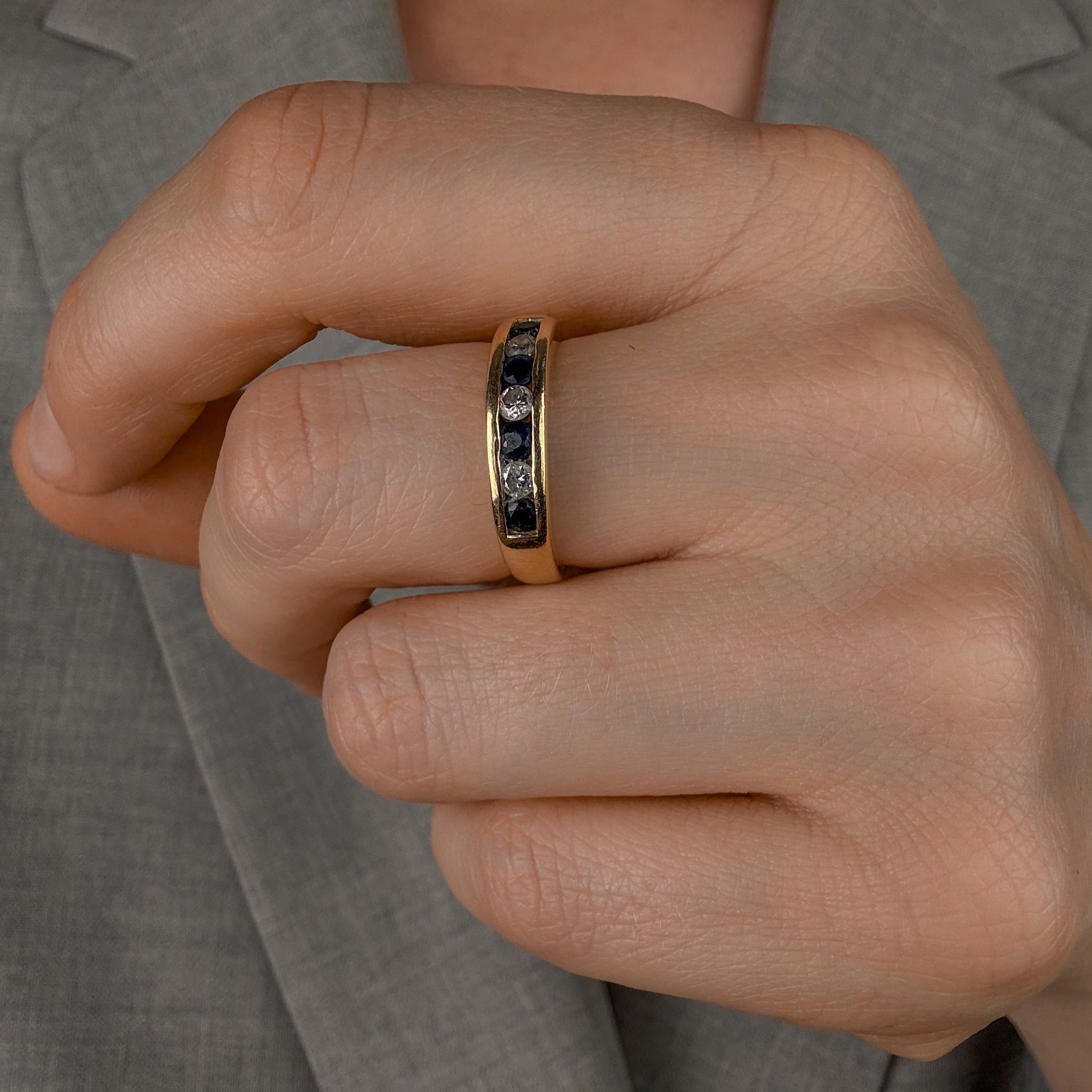 Sapphire and Diamond Channel Set Gold Band