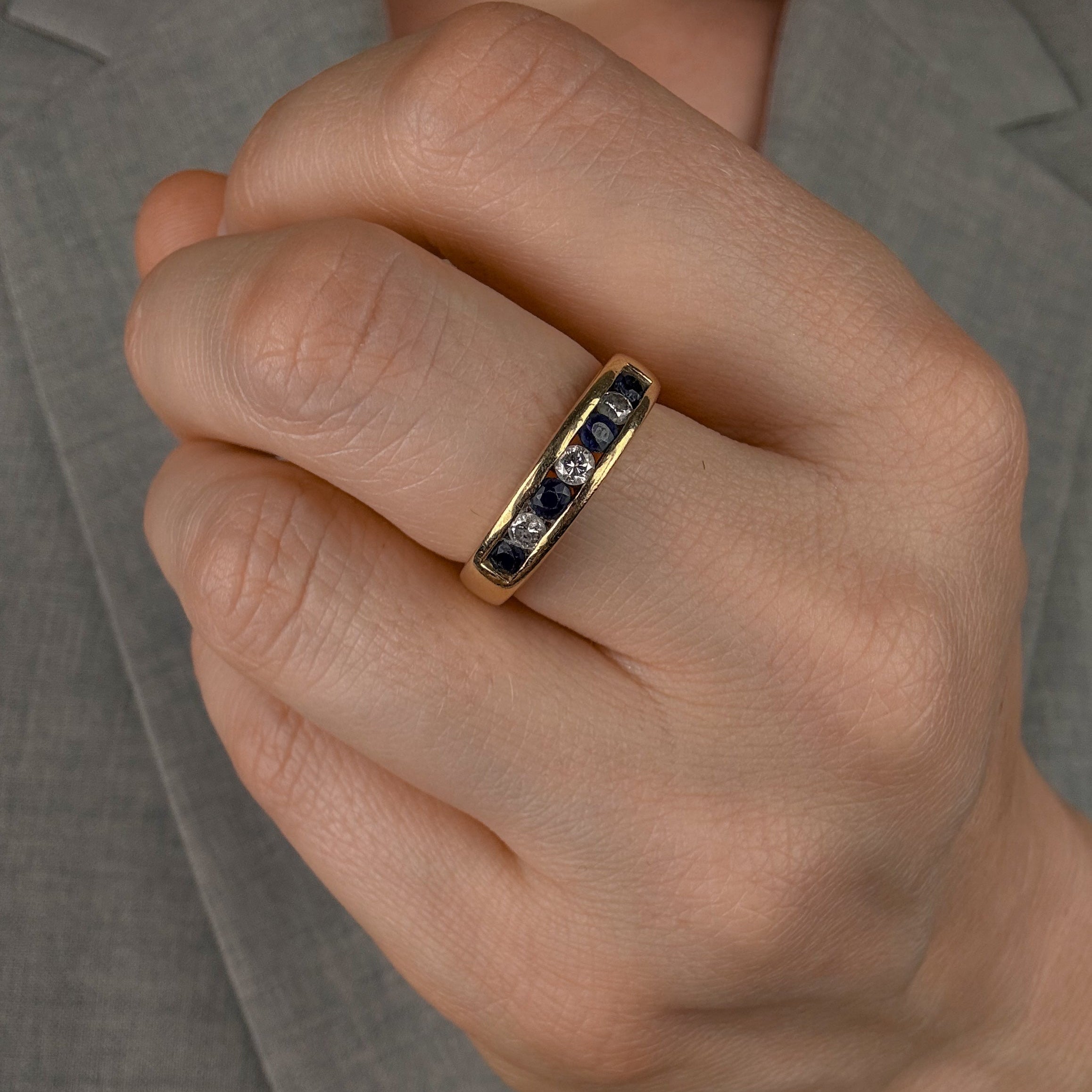 Sapphire and Diamond Channel Set Gold Band