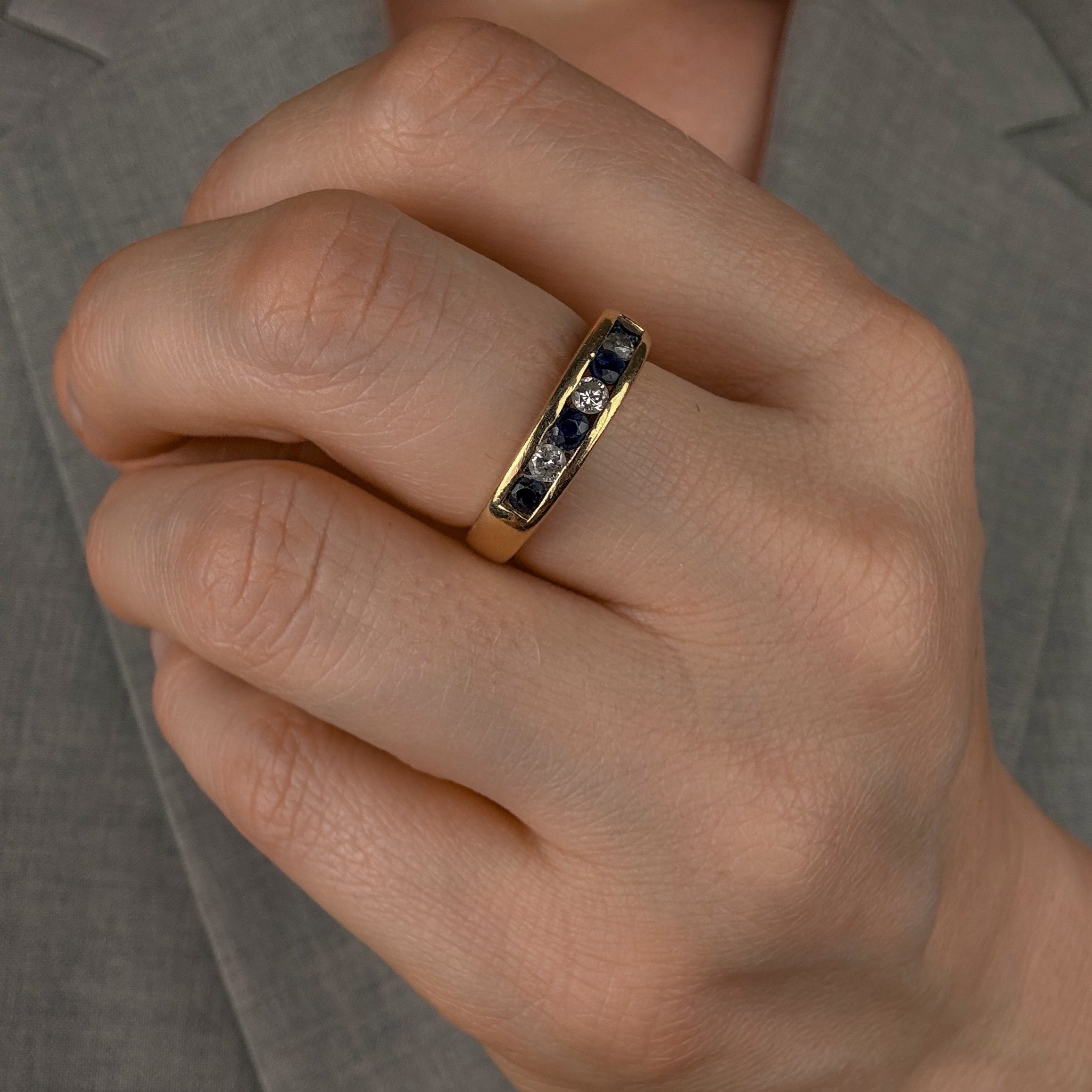 Sapphire and Diamond Channel Set Gold Band