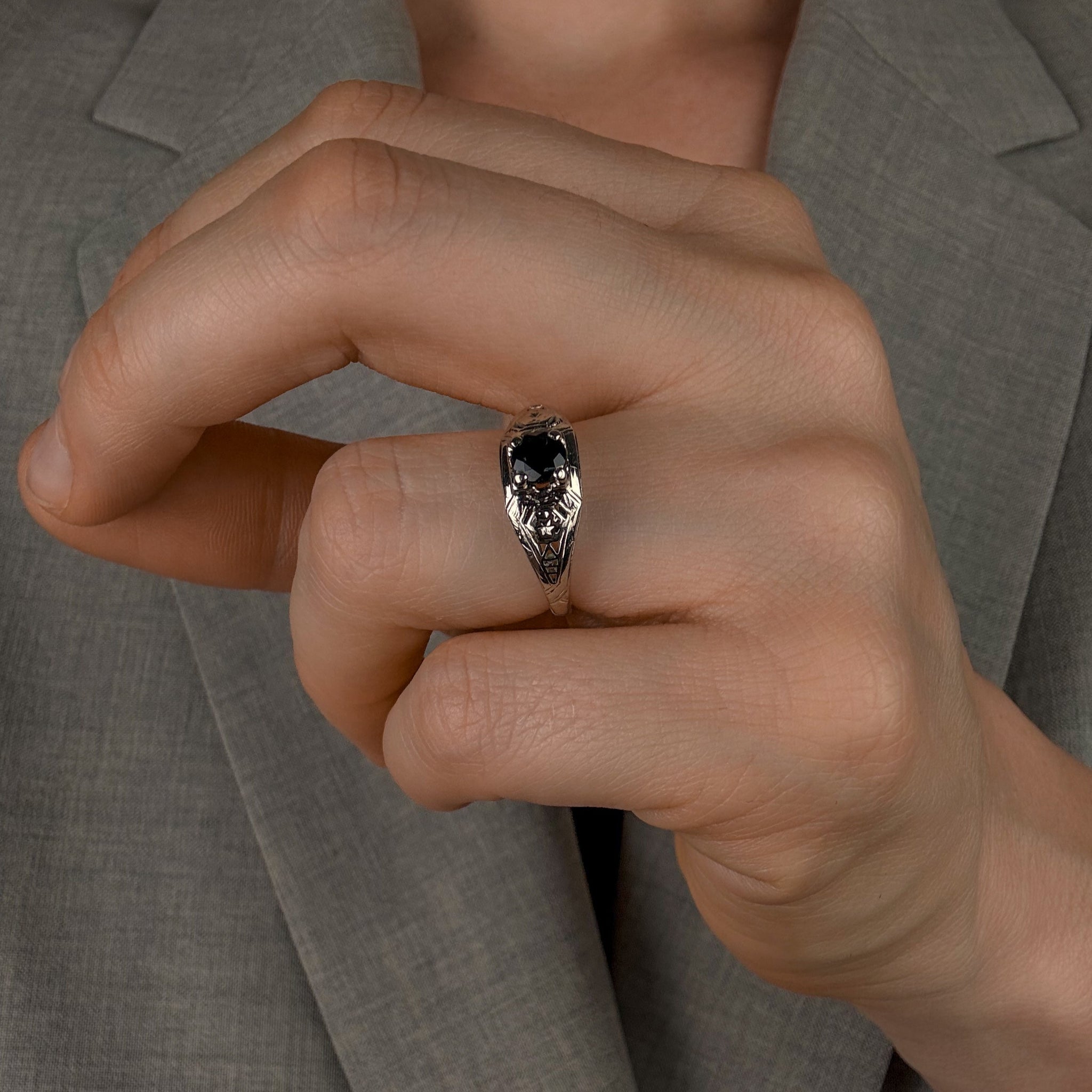 Antique White Gold and Sapphire Ring